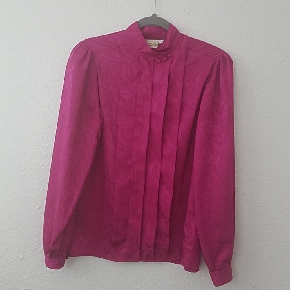 𝅺vintage pink Elissa blouse sz 12 shoulder pads cuffs